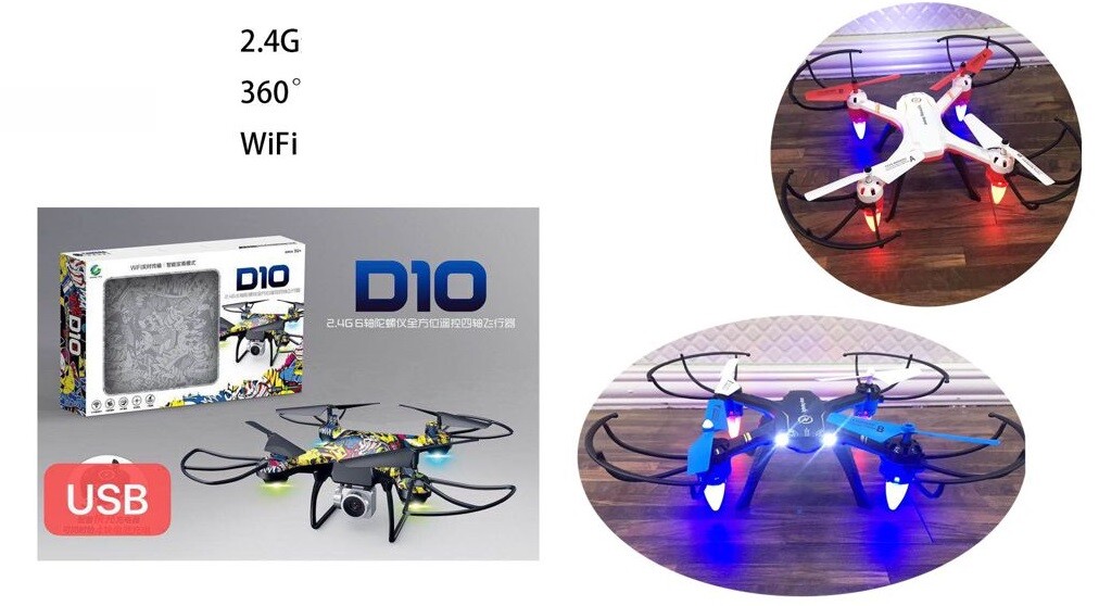 D10 Drone Quadricottero Con Telecamera Telecomando Smartphone Wifi Wireless cir