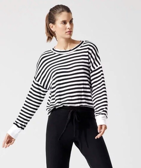 LNA 168024 Womens Casual Long Sleeve Pullover Black/White Stripe Size Medium