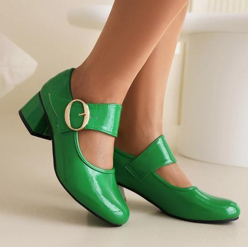Women's Mary Janes Shoes Ankle Strap Big Buckle Round Toe
