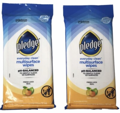 Pledge Multisurface Wipes Fresh Citrus Scent Everyday Clean 2pks 25ct