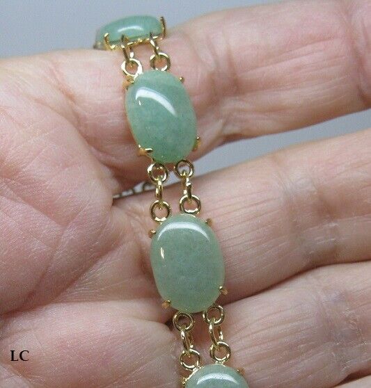10 Ct Green Jade Lab Created Gold On Sterling Silver Bracelet 7.5 In