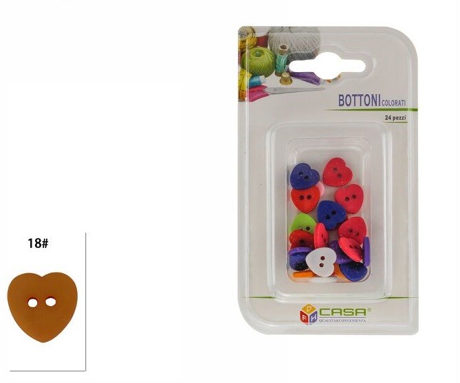 Confezione 24 Pezzi Bottoni Colorati A Forma Di Cuore dfh