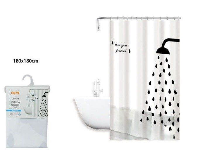 Tenda Doccia AntiMuffa Love You Impermeabile 180x180cm Con Anelli Bagno dfh