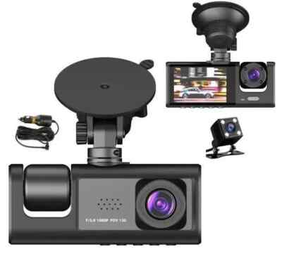 Car Dual Lens Dash Cam HD 1080P Front/Rear/Inside Video Recorder Camera G-sensor