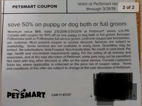 Petsmart 50% off coupon for dog/puppy bath or full groom.