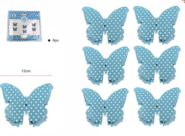 Set 6 Pezzi Ornamenti Con Farfalle Azzurro Pois Carta Feste Compleanni Party dfh