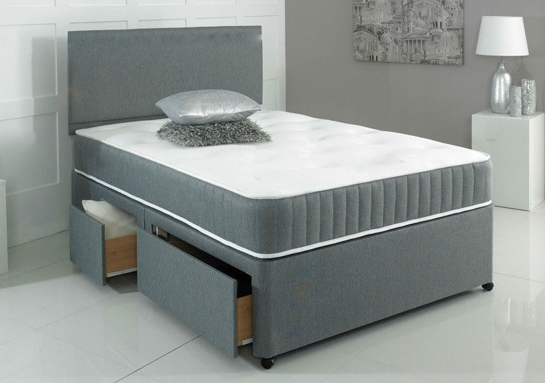 New Grey Memory Foam Divan Bed Set With Mattress Headboard 3ft 4ft6 Double 5ft Ebay
