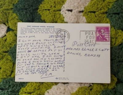 VTG FORT LEONARD WOOD MISSOURI POSTCARD Boot Camp 1964 Abraham Lincoln 4 stamp