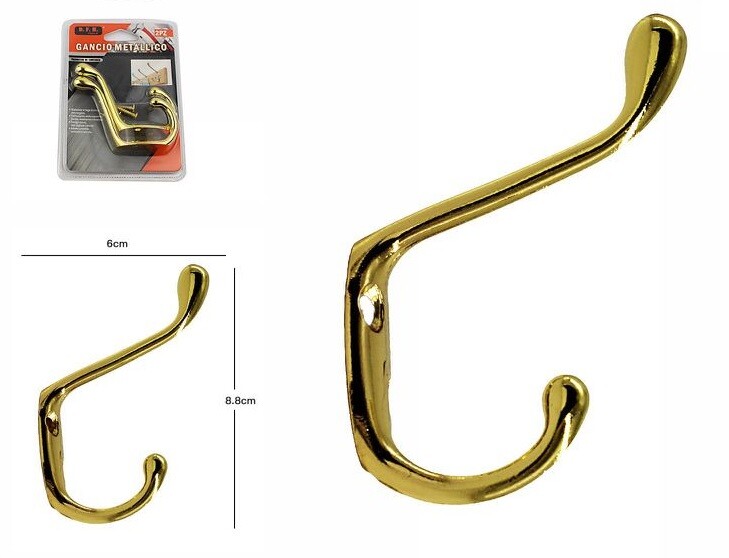 Confezione 2 Pezzi Ganci Appendi In Metallo Ottonato Color Dorato dfh