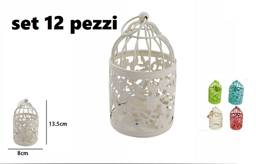 Set 12 Pezzi Porta Candela Lumino Lanterna Metallo Bomboniera Matrimonio dfh