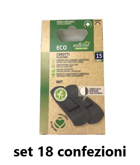Set 18 Confezioni 15 Cerotti Medicazioni Classici Neri Carbone Fibra Bambù dfh