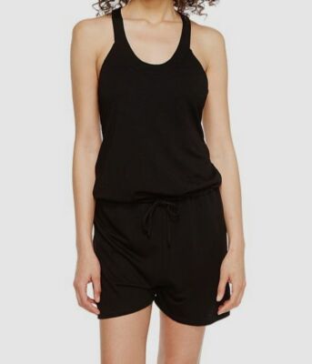 $195 Lanston Women's Black Strap Back Scoop Neck Halter Romper Jumpsuit Size S
