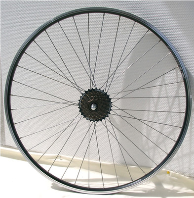 28 Zoll Hinterrad Laufrad Hohlkammer Felge 7 fach Shimano Kranz Schwarz Yak 19