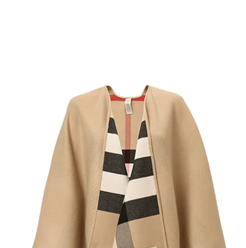Pre-owned Burberry Fw22 Wool Check Reversible Cape Poncho Women's Khaki In Beige