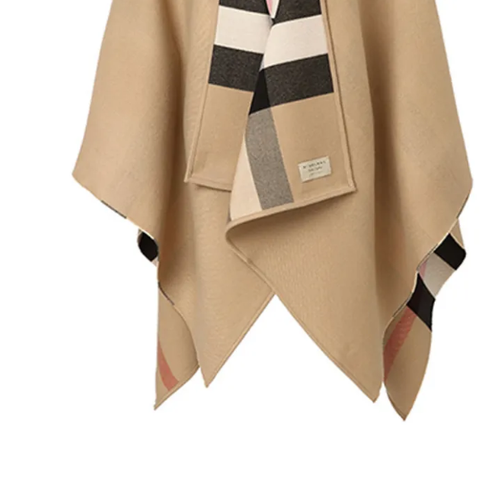 Pre-owned Burberry Fw22 Wool Check Reversible Cape Poncho Women's Khaki In Beige