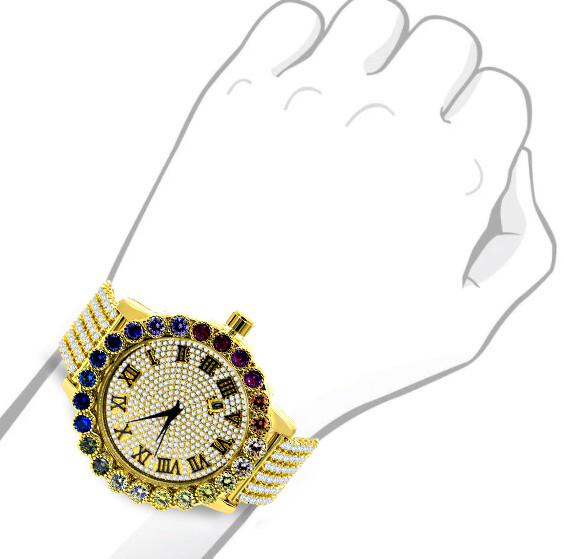 Pre-owned Ice House Rainbow Multi Tone Prong Set Custom Roman Numeral Big Xl 55mm Men's Custom Watch