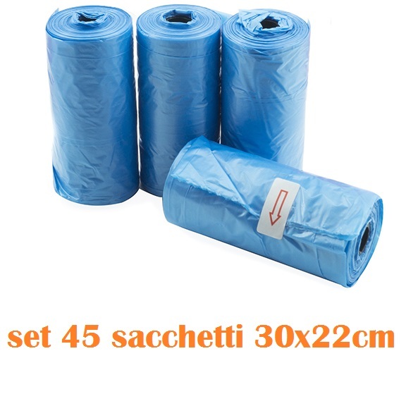 Set 45 Pezzi Sacchetti Igienici Per Cani Animali Domestici 30x22cm Azzurri moc