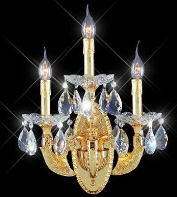 ASFOUR CRYSTAL WALL SCONCE GOLD FOYER DINING ROOM BATHROOM 3 LIGHT FIXTURE 16''