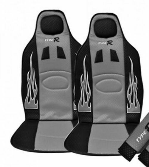 Set 2 Coprisedili Coppia Schienali Racing Universali Auto Grigi Sportivi linq
