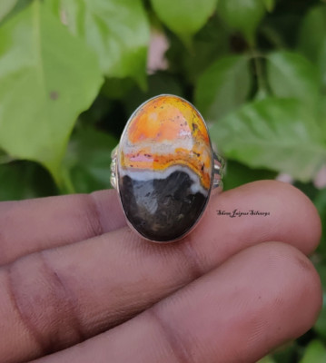 Bumblebee Jasper Ring Solid 925 Sterling Silver Ring Oval Gemstone Gift item MO*
