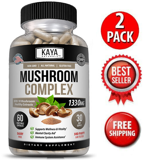 (2 Pack) Mushroom Complex Supplement, 60 capsules Lions Mane, Reishi, Shiitake