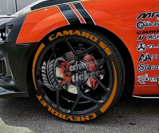 Tire Lettering CHEVROLET CAMARO SS Sticker orange Set For 4 Tires Decal -1.50''