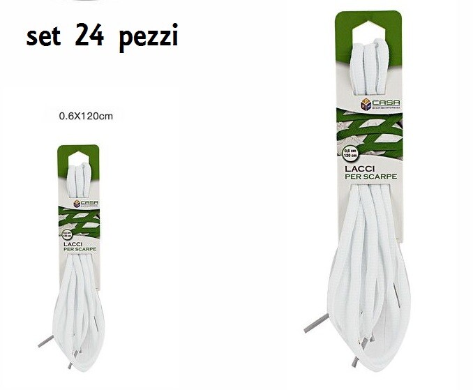 Set 24 Pezzi Lacci Stringhe Per Scarpe Calzature Colore Bianco 0,6x120cm dfh