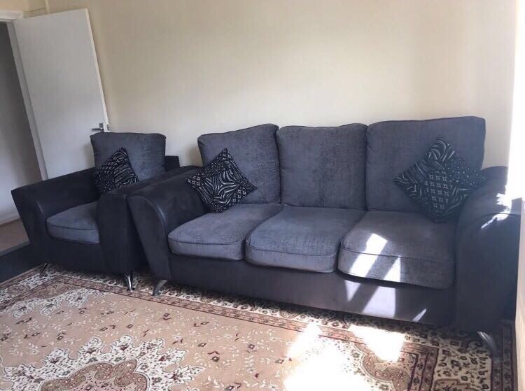Black and grey contemporary Sofa suite 3 seaters 2 seaters and armchair