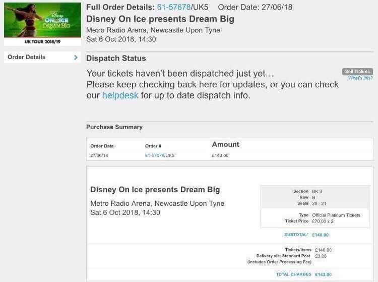 2x Platinum Tickets For Disney On Ice Dream Big