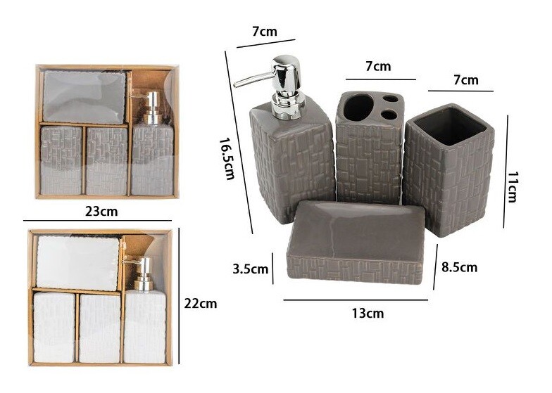 Set 4 Accessori Bagno Ceramica PortaSapone Porta Spazzolino Dispenser 69357 dfh