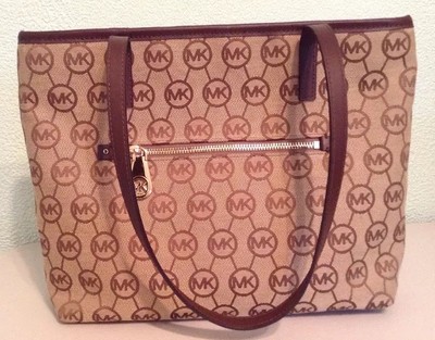 Michael Kors Handbag Tote Purse Brown Monogram Bag MK Zip