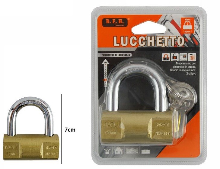 Lucchetto Ad Arco In Acciaio Sicurezza Catenaccio Antifurto 3 Chiavi 60mm dfh