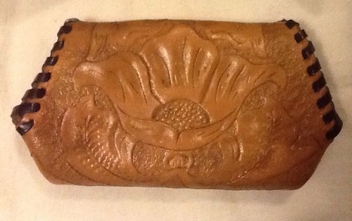 Vintage 2 Pieces 1 Hand Tooled Leather Coin Purse & 1 Key Holder Stitched