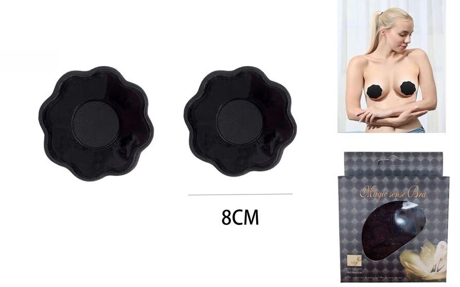 Coppia Copri Capezzoli Adesivi Neri In Silicone Forma Petalo Seno Donna cir