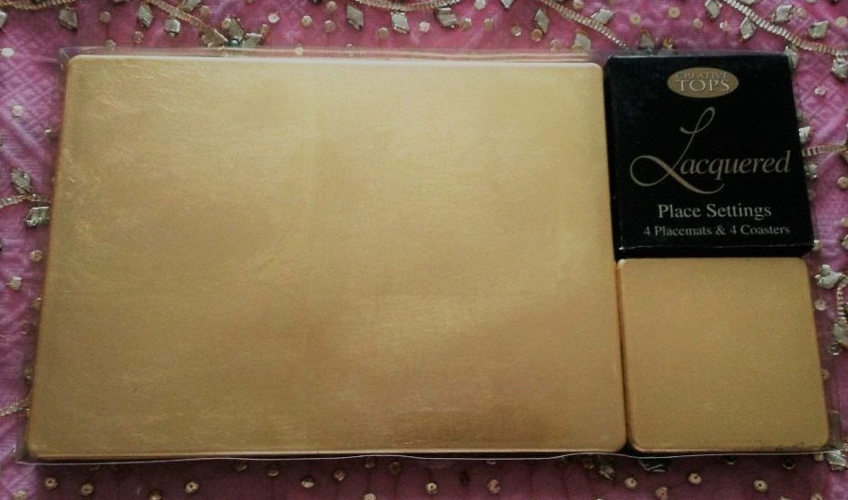 NEW Gold Lacquered Place Mats Coaster Set 4 Mats & 4 x Coasters Kitchen