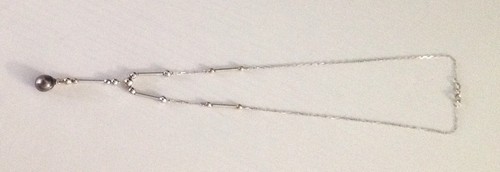 14K White Gold Bead And Bar Accented Chain With Tahitian Pearl Drop