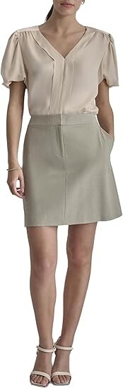 DKNY A-Line Business Casual Suit Skirt Womens 10 Light Fatigue/White Zip Closure - Picture 1 of 17