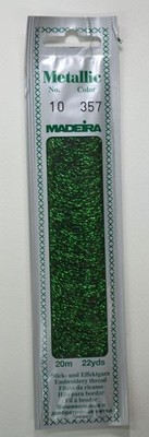 Madeira Perle No. 10 Metallic Hand Embroidery Thread, 20m Colour JADE 357