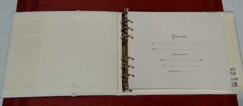 Hallmark Wedding Guest Book 6 Ring Binder Textured Pages Cream & Linen White