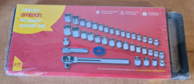 Amtech 40 Piece Socket Set 3/8'' & 1/4'' Sockets, Ratchet Spinner, Ratchet Handle
