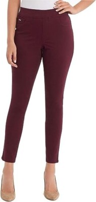 Nine West Women's Heidi Pull On Skinny Twill Pants Size 12 Tawny Port Wine