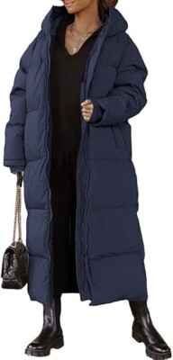 Amazon Essentials Women's Full-Length  Hooded Puffer Coat Navy Blue XL **READ**