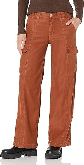 Hudson Linen Blend Utility Wide Leg Cargo Pants Women's 34 Caramel Cafe Button~ - Picture 1 of 17