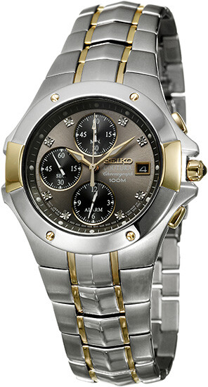Pre-owned Seiko Snab32 Mens Stainlesssteel Two Tone Coutura Alarm Chronograph Diamonds