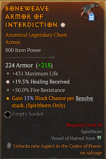 💥 DIABLO 4 💥 SEASON 6💥Spiritborn 🔥 Interdiction 🔥 Max Roll 15% Aspect