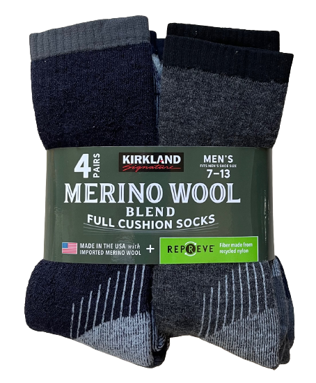 Pre-owned Kirkland Signature 4 Pairs  Merino Wool Men's Outdoor Hiking Trail Socks In Multicolor