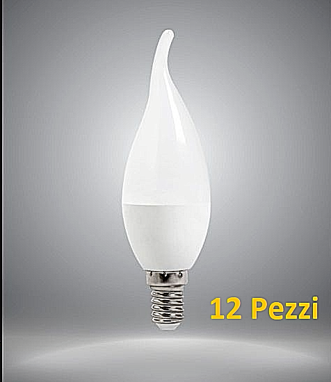 Set 12 Lampadine Led C37-03C E14 6W 3000K a Goccia Bianca Luce Calda Uni