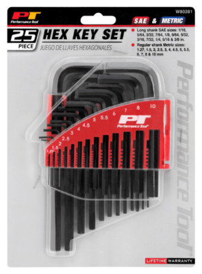 Performance Tool W80281 25pc SAE/MET Hex Key Set - 25pc SAE/Metric Hex Key Set
