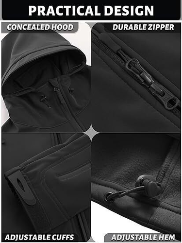 Men Waterproof Tactical Soft Shell Jacket Coat Fleece Lined Zip Up Hoodie Jacket