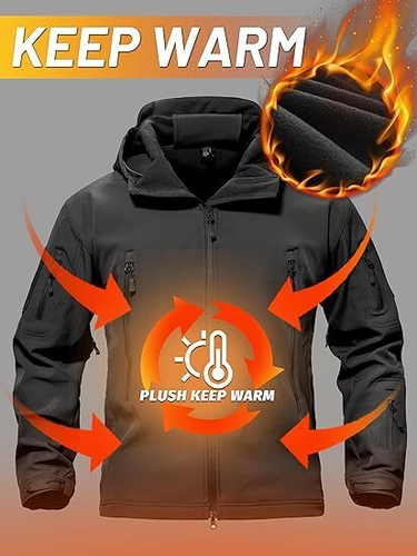 Men Waterproof Tactical Soft Shell Jacket Coat Fleece Lined Zip Up Hoodie Jacket